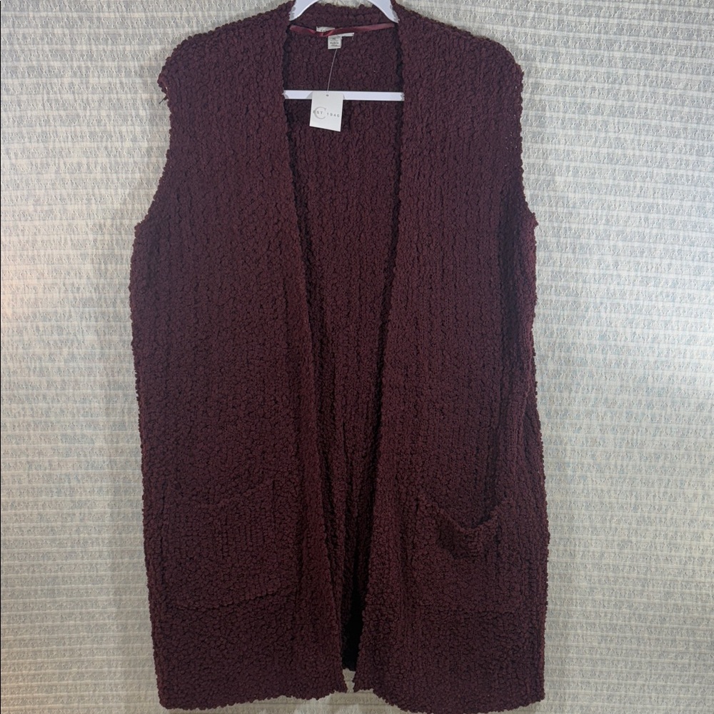 C Burgundy Open Front Cardigan Vest - NWT